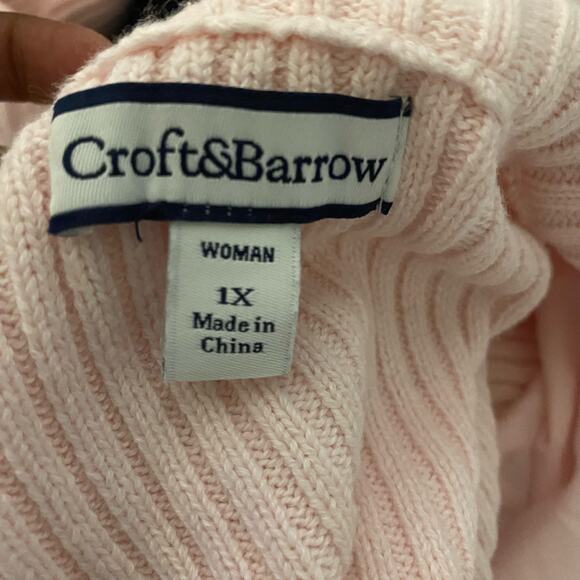 Croft & Barrow Blush Pink Quilted Ribbed Knit Zip Up Sweater Jacket Size 1X - Picture 4 of 7